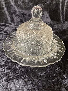 Pressed Glass Dome Butter Keeper in Clear